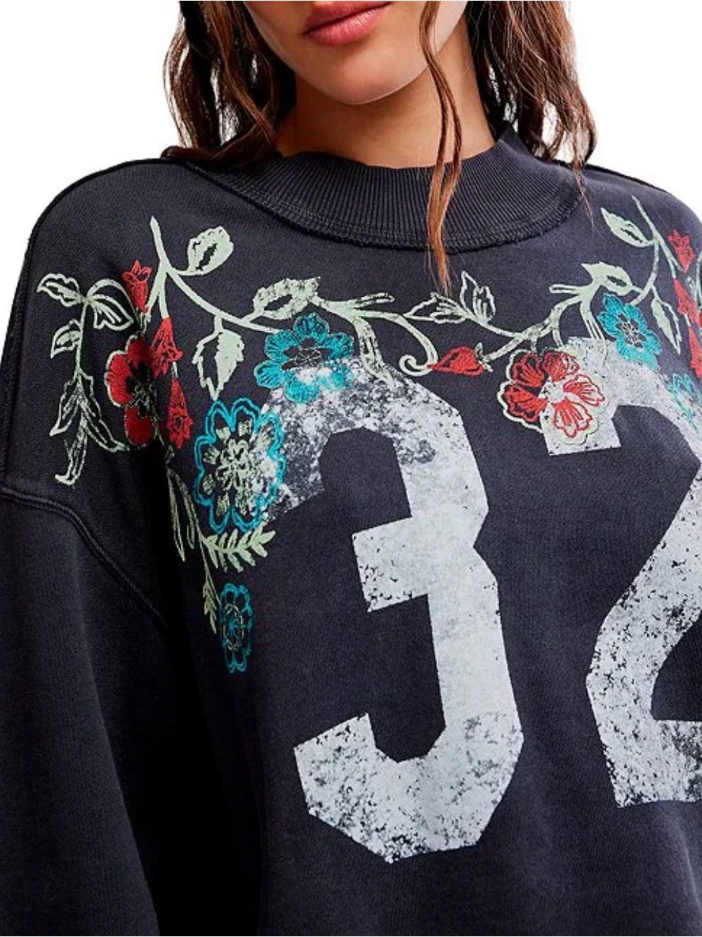 NWT Free People We The Free Palm Spring Graphic Mock Neck Washed Black SZ XS - Picture 7 of 16